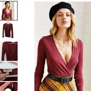 UO Surplice Wrap Top - Burgundy
